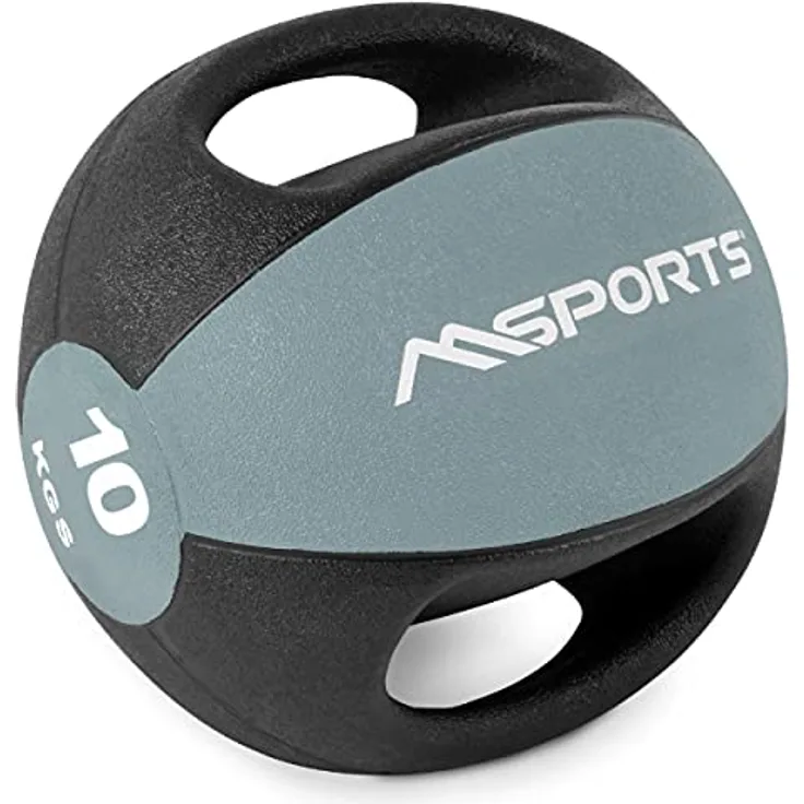 MSPORTS Medizinball Premium mit Griffe 1 – 10 kg – Professionelle Studio-Qualität Gymnastikbälle (10 kg - Hellgrau)