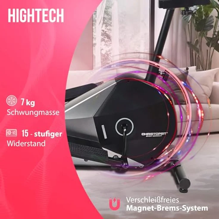 Christopeit Crosstrainer CT 6, 2-in-1 Cross- & Heimtrainer mit 7 kg Magnetbremse, 8 Widerstandsstufen, Handpulssensoren und Tablet-Halterung, bis 100 kg – Bild 3