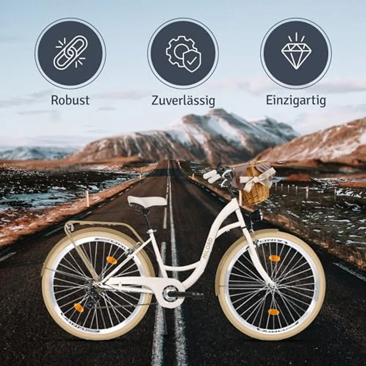 Milordbikes City-Fahrrad, Creme, 46 cm, Metallrahmen, leichtgängige 700C Reifen, inkl. Trägersystem – Bild 5