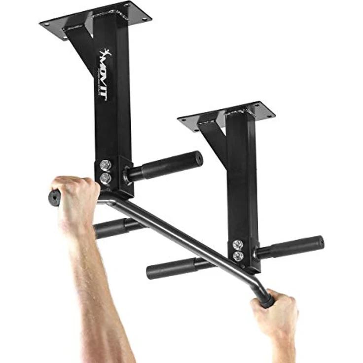 MOVIT® Profi Klimmzugstange zur Deckenmontage, bis 350 kg, 6x rutschfeste Griffe, 2x Ösen für Zubehör, schadstoffgeprüft, Weiß, Türreck Reckstange Pull up bar - Preisvergleich – Bild 4
