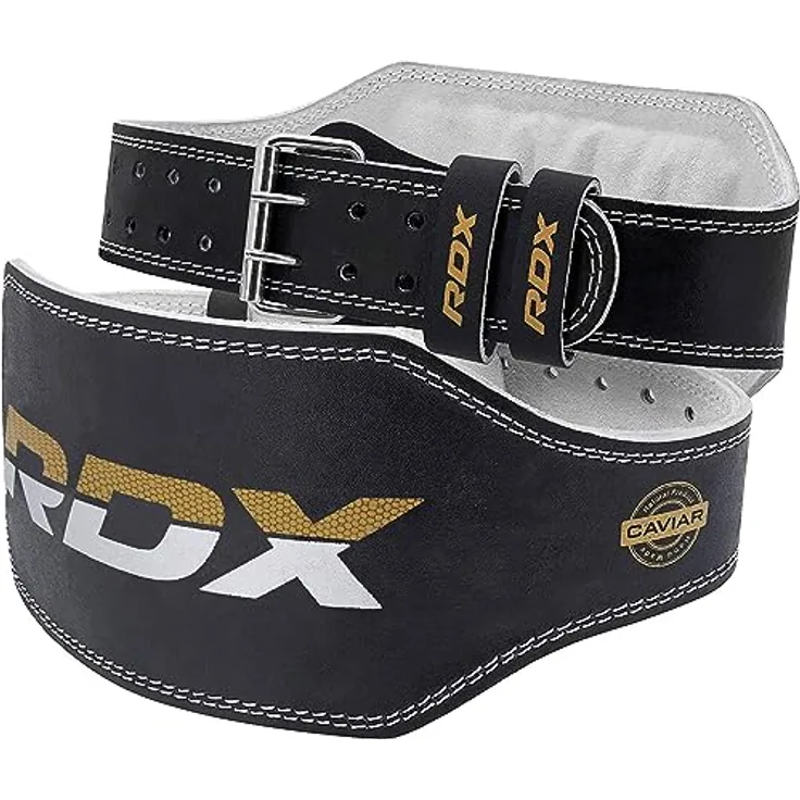 RDX 6 Zoll Gewichthebergürtel Schnalle Leder Fitness-Gürtel Geeignet Für Bodybuilding, Gewichtheben & Krafttraining, Schwarz, Gr.- L