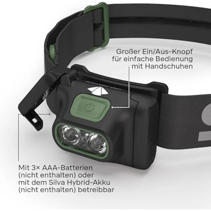 Silva Stirnlampe Scout 3X, batteriebetrieben mit 300 Lumen, 2 Helligkeitsstufen, Weiß & Rot, wasserfest, für Outdoor-Sportarten – Bild 3