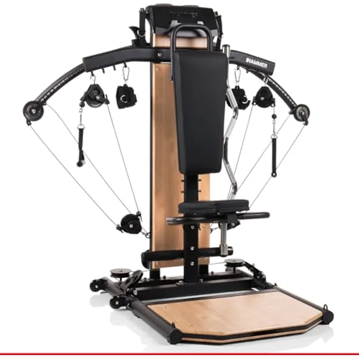 HAMMER Kraftstation BioForce MX NorsK, Fitnessstation für zu Hause, mit TNT-Widerstandstechnologie, Fitness-Tower mit 125 kg Zuggewicht, über 80 Übungen, Holz-Design - Preisvergleich