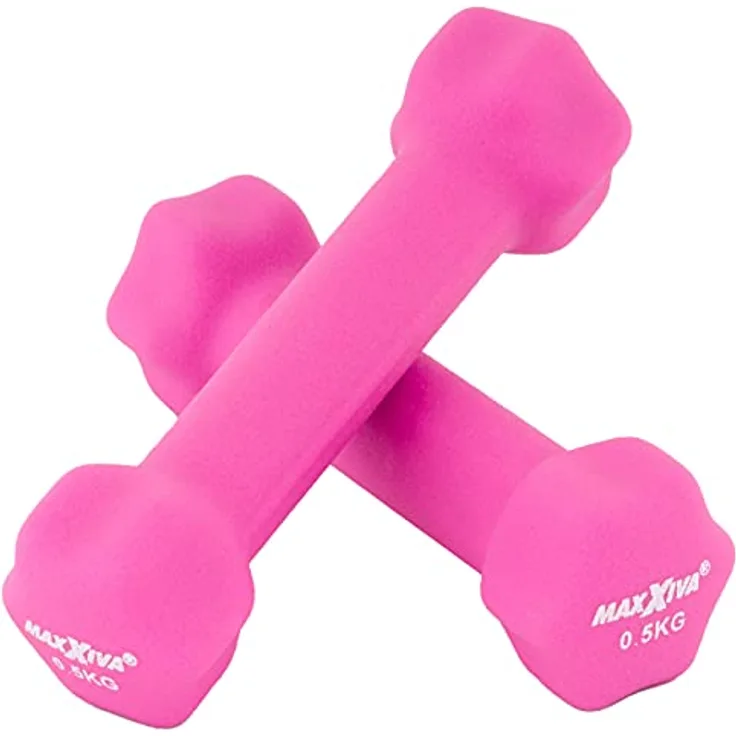 MAXXIVA Hantelset pink Neopren 2 x 0,5 kg Gymnastikhanteln Kurzhanteln für Krafttraining Workout Kraftübungen Bodybuilding Fitness-Zubehör Reha Pilates