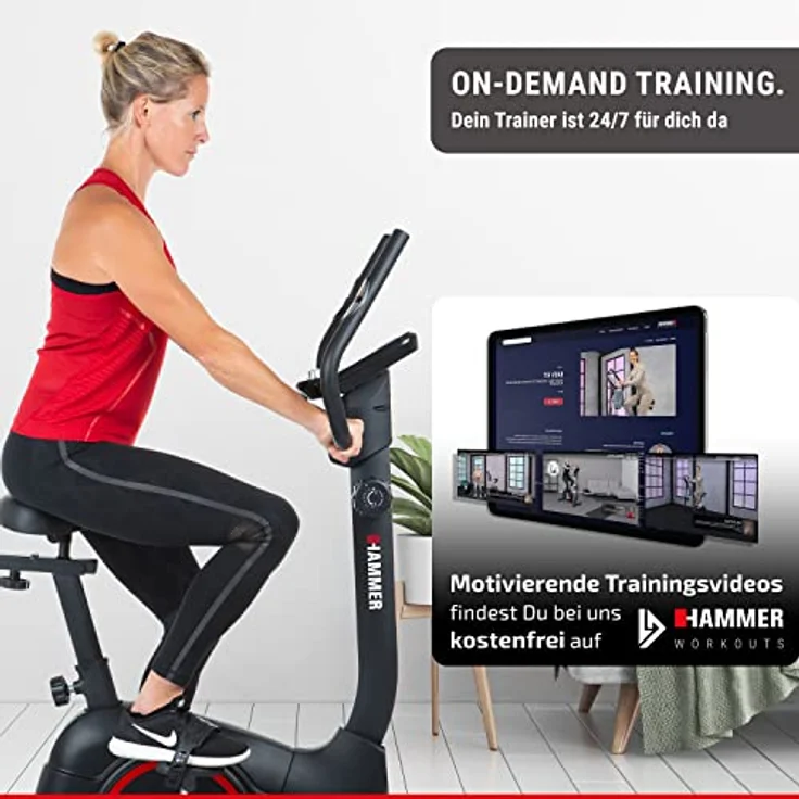 HAMMER 4860 Heimtrainer Cardio T3, geringer Einstiegs-Widerstand, besondersleisesFitnessfahrrad,Comfort-Sattel,geeignetalsHeimtrainerfürSenioren,Tablethalterung,90x46x137cm – Bild 4