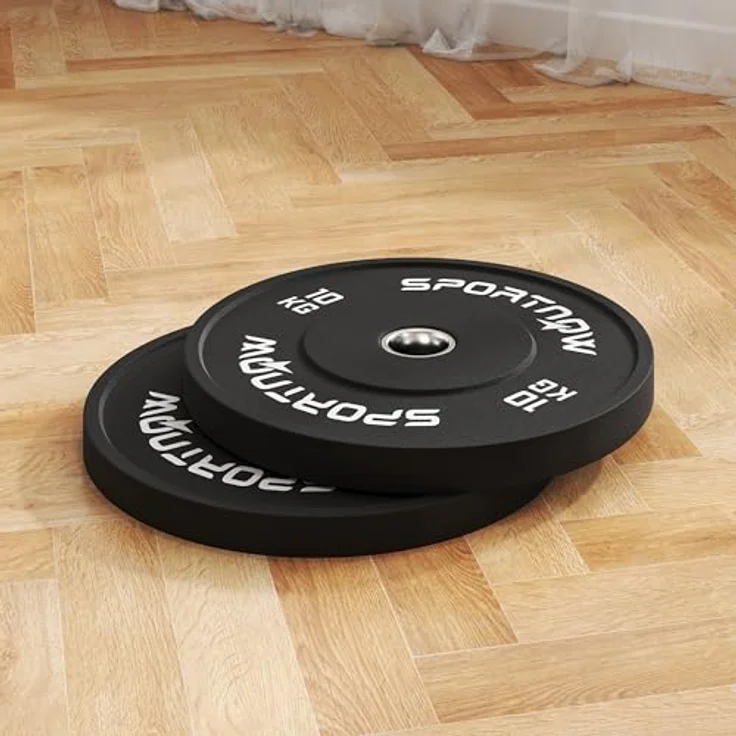SPORTNOW Hantelscheiben 2er-Set, 2 x 10kg Gummigewichte mit Ø 50 mm Bohrung, Schwarz, für Olympiastangen – Bild 6