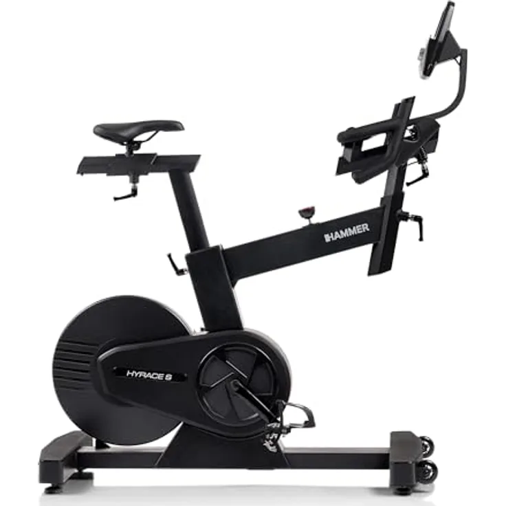 HAMMER Speedbike HyRace S, Indoor Cycle Heimtrainer mit 20 kg Schwungmasse, Bluetooth und Tablet- & Smartphonehalterung, kompatibel mit Kinomap & Zwift, Ergonomisches Race-Design