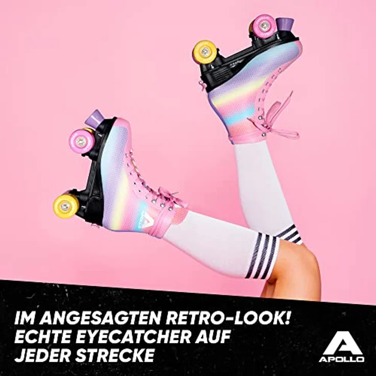 Apollo Rollschuhe Retro Discoroller, verstellbare Disco Roller Skates, größenverstellbar Rollerskates, Retro Design, Schwarz – Bild 6
