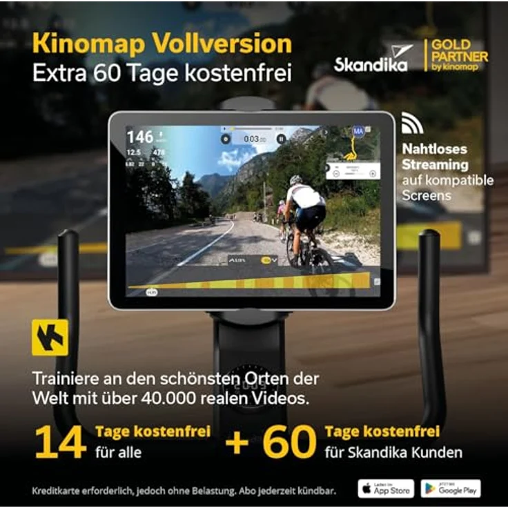 Skandika Heimtrainer Fahrrad Cykling P12-H | 32 Stufen, Premium EMS Bremssystem, App Steuerung mit Kinomap, Hometrainer Fahrrad für Zuhause | Indoor Bike, Fitnessfahrrad, Trimmrad, blau – Bild 4