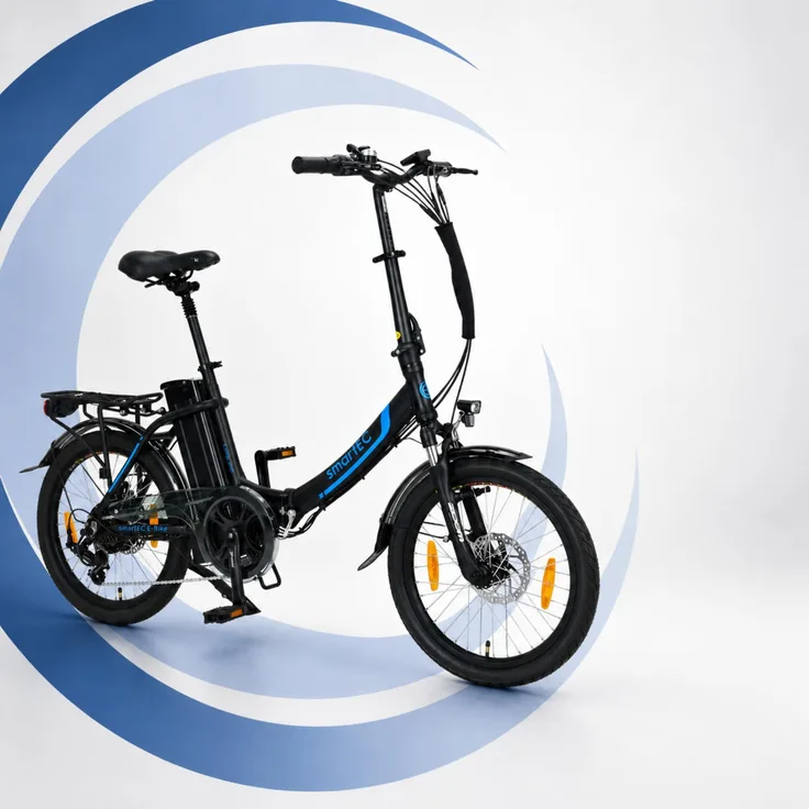 smartEC Camp-20D E-Faltrad, 20 Zoll Pedelec in Schwarz mit 250W Motor, 100 km Reichweite und tiefem Einstieg