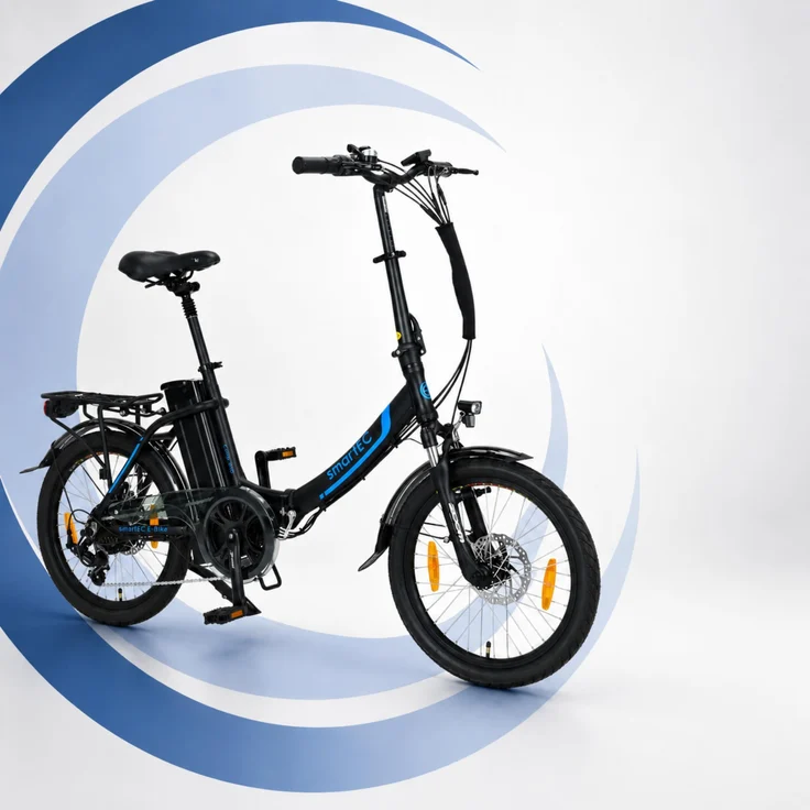 smartEC Camp-20D E-Faltrad, 20 Zoll Pedelec in Schwarz mit 250W Motor, 100 km Reichweite und tiefem Einstieg