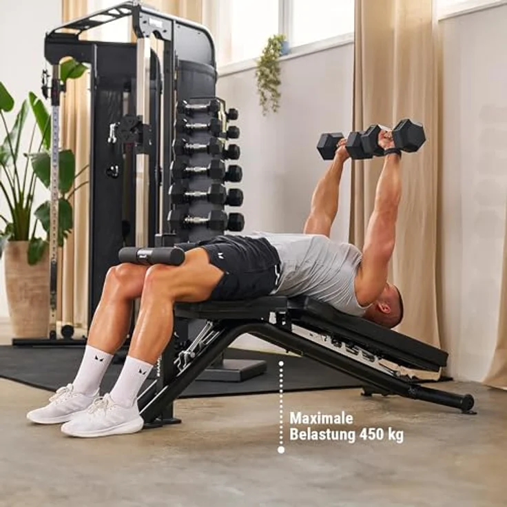 HAMMER Hantelbank Autark, Schrägbank und Flachbank, 450 kg Gewichtsbelastung, flexibel erweiterbar, ergonomisches Design für Home Gym – Bild 4