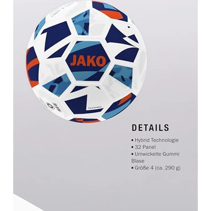 JAKO Lightball Iconic, Fußball Größe 4 (290g) mit 32-Panel-Design, weiß/Navy/Neonorange, langlebige Hybrid-Technologie – Bild 4
