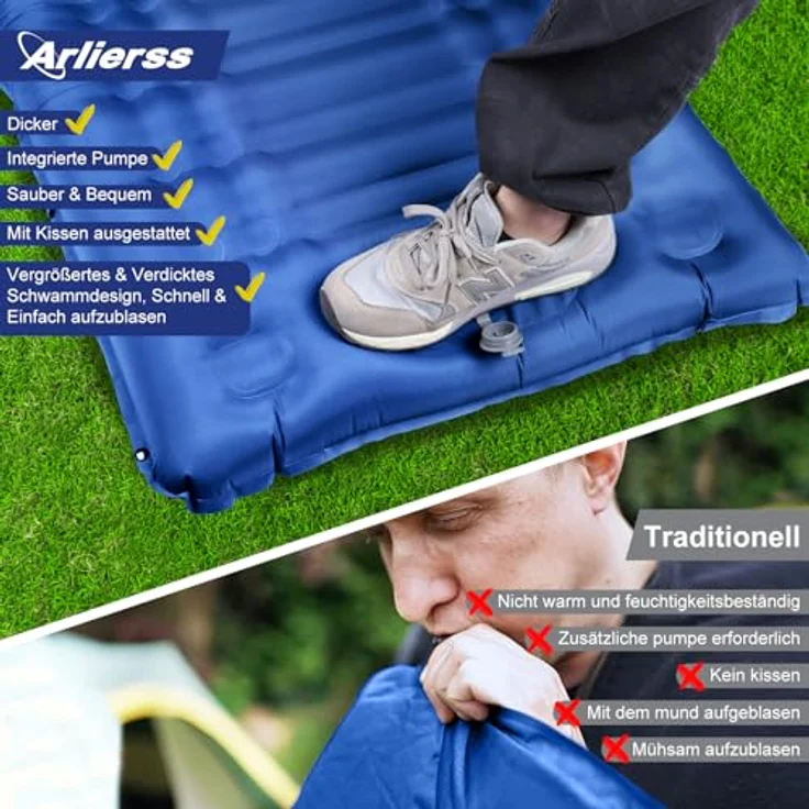 Arlierss Camping Isomatte 12CM Dick mit Integrierter Fußpumpe und Kissen, ultraleicht, wasserfest, 200 x 68 cm – Bild 4