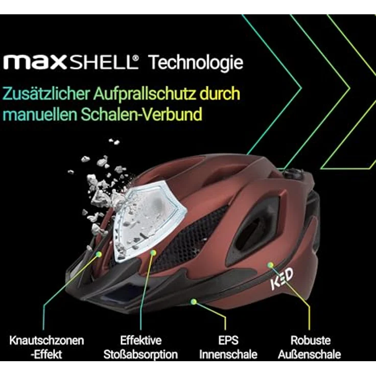 KED Spiri II Trend, Allround Fahrradhelm mit LED Licht, Insektenschutznetz und K-FIT System, maroon red, Größe 52-58 (M) – Bild 4