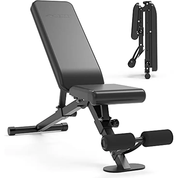 leikefitness Verstellbare Hantelbank, faltbare Trainingsbank mit automatischer Verriegelung für aufrechte Neigung und flache Ganzkörperübungen (GM58101 (schwarz)