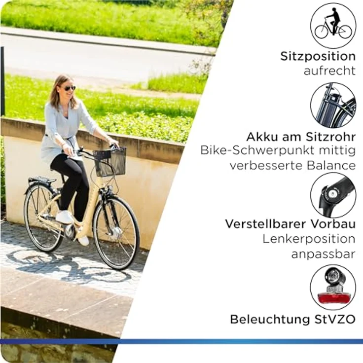 ZÜNDAPP E Bike Damen Fahrrad 28 Zoll | Ebike City Retro E-Bike 7 Gang Schaltung Rücktrittbremse | Elektro Fahrrad mit 375 Wh Akku Z517 (weiß/orange, 48 cm) – Bild 5