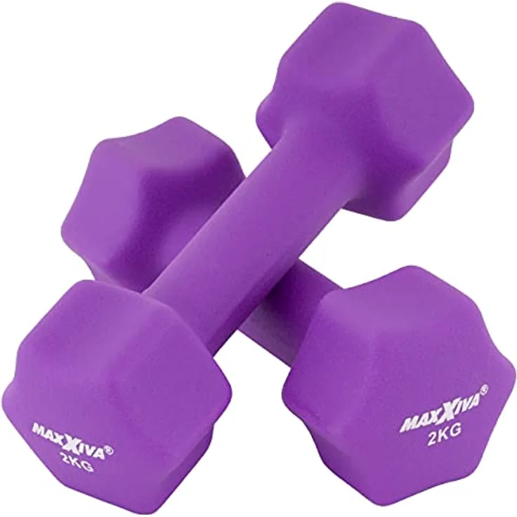MAXXIVA Hantelset lila Neopren 2 x 2 kg Gymnastikhanteln Kurzhanteln Krafttraining Workout Kraftübungen Bodybuilding Fitness-Zubehör Gewichtheben Reha Pilates