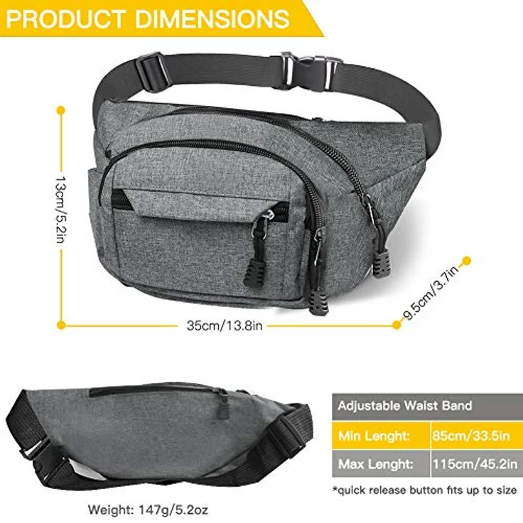 Gadom Bauchtasche Gürteltasche, wasserdichte Laufgürteltasche mit großer Kapazität und Diebstahlschutz, für Herren und Damen, 35cm x 13cm x 9.5cm, ideal für Outdoor-Sport und Reisen – Bild 4