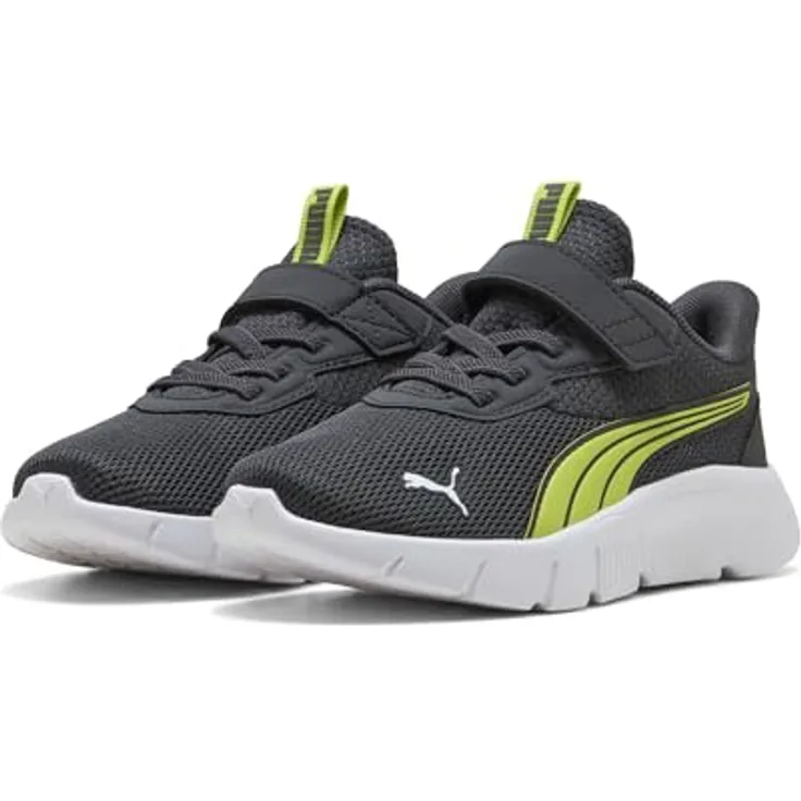 PUMA Flex Focus Modern Laufschuh, Grau, Gr. 31, atmungsaktives Mesh-Obermaterial, elastische Schnürsenkel und Klettverschluss, griffige EVA-Außensohle, empfohlen für Kinder von 4-8 Jahren