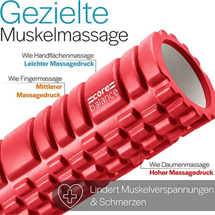Core Balance Faszienrolle Rücken und Ganzkörper, Texturierter Sport Foam Roller für Tiefengewebemassage, 33 cm x 14 cm x 14 cm, schwarz – Bild 2
