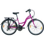 Meyako 26 Zoll Luchs "Feline" Cityrad Hollandrad Citybike Trekkingrad Damen Fahrrad Mädchenfahrrad Fuchsia/Lila, Shimano 21-Gang Kettenschaltung, LED-Lichtanlage
