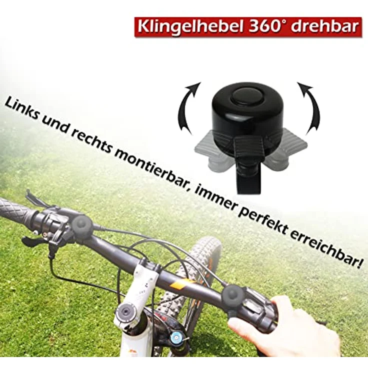 TF-Mind Fahrradklingel 120dB, heller Klang, 360° drehbarer Klingelhebel, Aluminiumlegierung, schwarz – Bild 3