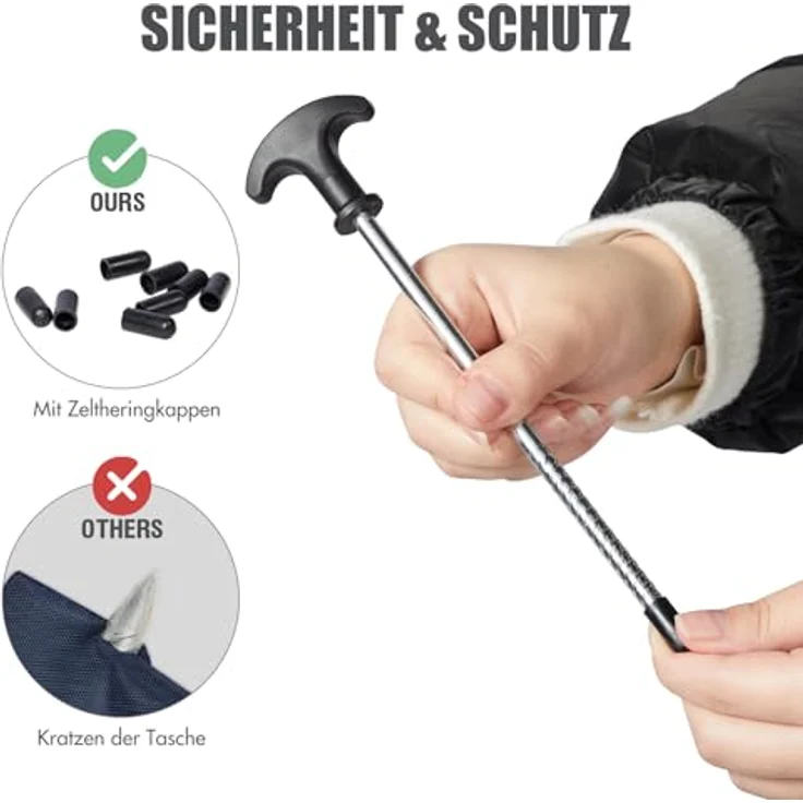 TIMBER RIDGE Zeltheringe Stahl x20 mit Schutzkappe, 22 cm lange Heringe für alle Bodenarten, stabil und langlebig – Bild 2