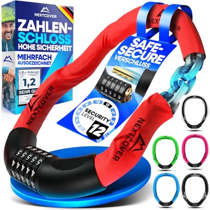 NEXTCOVER® Fahrradschloss LockPro, 100cm Zahlencode 5-stellig, rostfreier Stahl, wetterfest, sicherer Diebstahlschutz für E-Bike und Fahrräder