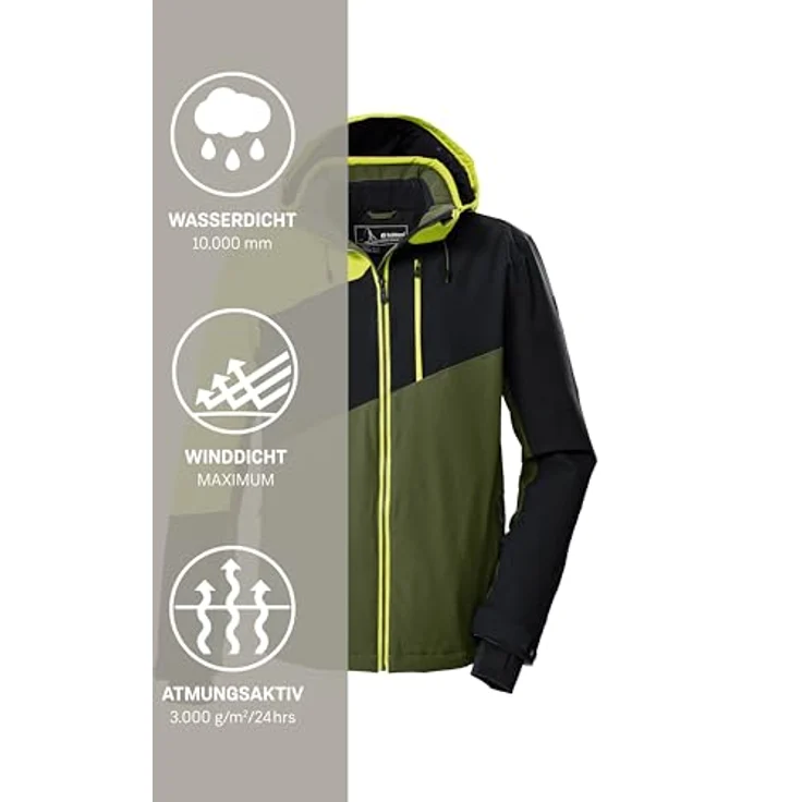 Killtec Ksw 32 Mn Ski-Jacke, atmungsaktiv und wasserdicht mit 10.000 mm Wassersäule, Colorblock Design, Waldgrün, Größe M – Bild 6
