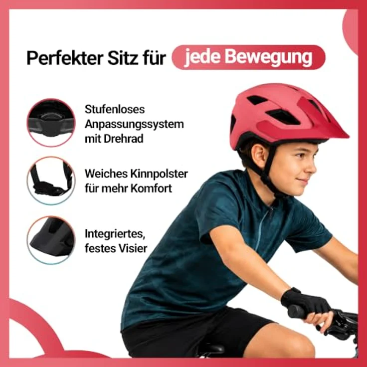 KED Embrace Jr Fahrradhelm – Jugendhelm mit integriertem Visier, Leichtbau und guter Ventilation, Farbe: Coral Matt, Größe: 52-56 (SM) – Bild 3