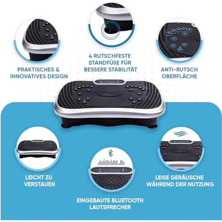 Vibrationsplatte - 99 Intensitätsstufen - 6 Trainingsprogramme - Fitnessgeräte für Zuhause - Ganzkörpertraining - Muskelaufbau & Abnehmen - Massagegerät - Sportgerät mit Bluetooth - Home Workout – Bild 3