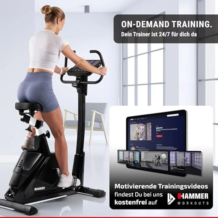 HAMMER Ergometer Varon XTR II, Fitnessbike, Heimtrainer für Zuhause mit tiefem Einstieg, XL-Display, 16 Trainingsprogramme, Bluetooth Anbindung, kompatibel mit Kinomap & Zwift – Bild 3