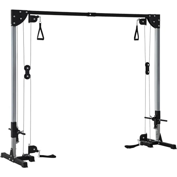 SPORTNOW Kabelzug Kraftstation, freistehend mit Steckgewichten bis 50kg pro Seite, 4 Griffe, optimale Trainingsvielfalt, 245 x 207 cm – Bild 1