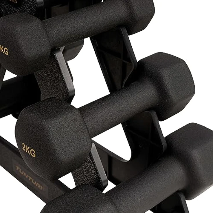 Tunturi Centuri 6er Set Kurzhanteln mit Rack, Hantelset aus Gusseisen, für vielfältiges Krafttraining – Bild 5