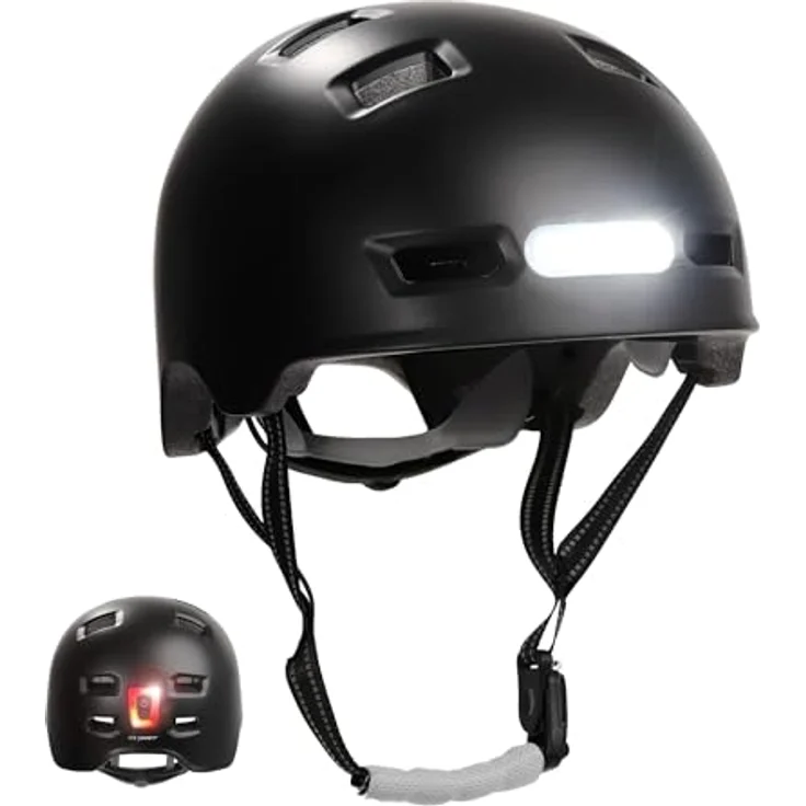Crazy Safety Black Urban, Velohelm für Jugendliche und Erwachsene, (57 - 61 cm) mit integrierten Lichtern – Bild 1