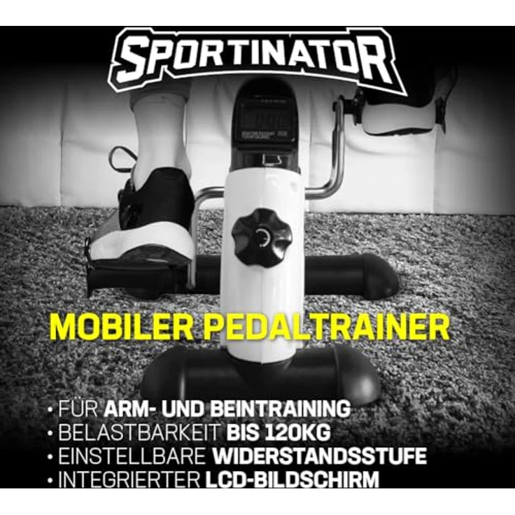 SPORTINATOR Mobility Mini Pedaltrainer – Multifunktionaler Heimtrainer für Beine & Arme mit einstellbarem Widerstand, LCD-Display, kompakt & platzsparend (Schwarz) – Bild 2