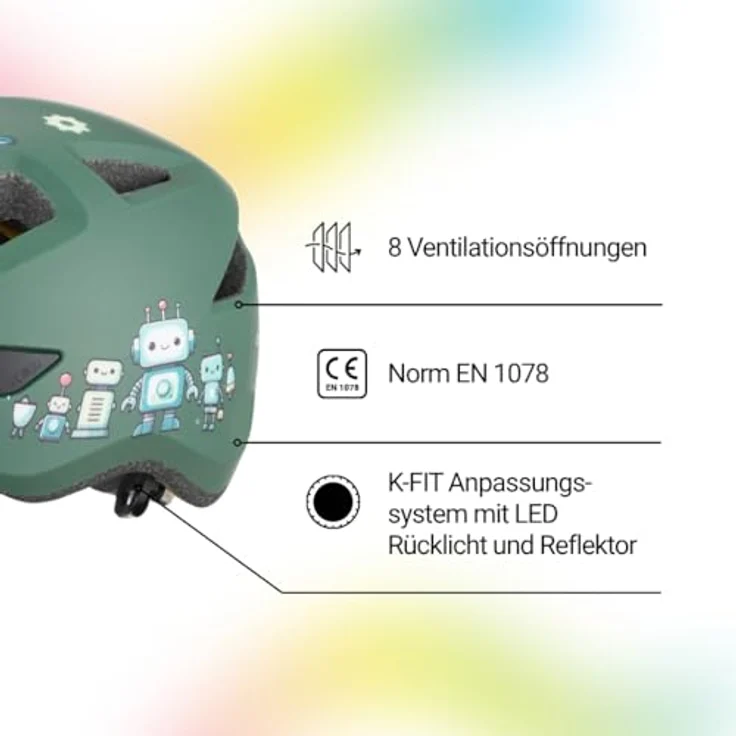 KED Pop II Lite, Kinder Fahrradhelm mit K-FIT System, ultraleicht, Farbe: Robot Matt, Größe: 48-52 (S) – Bild 2