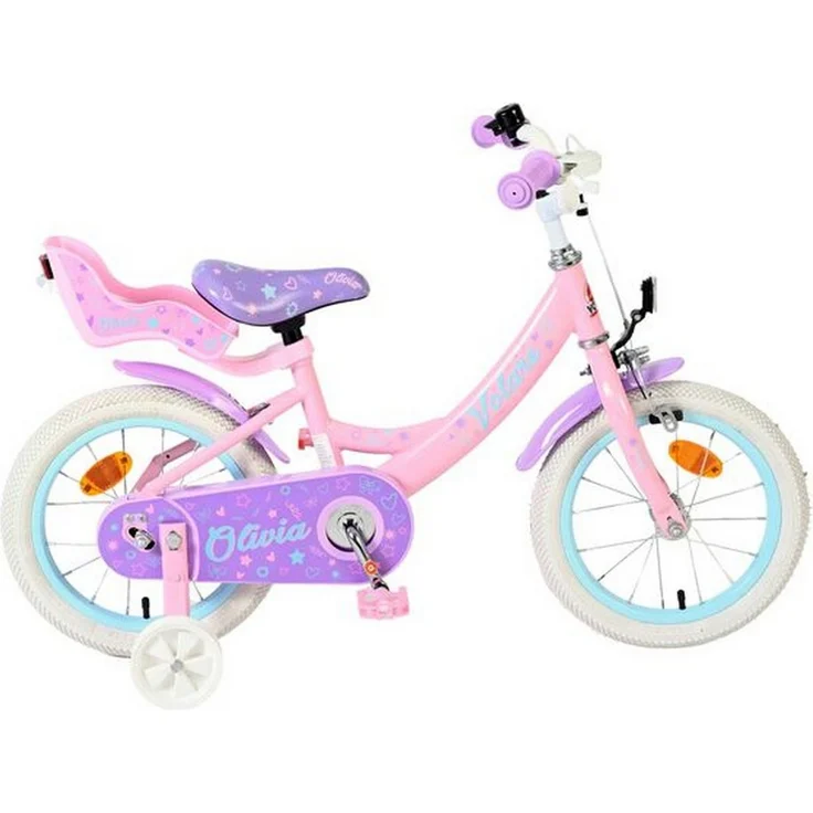 Volare Olivia Kinderfahrrad 14 Zoll Mädchen Rosa – Rücktrittbremse, Puppensitz, abnehmbare Stützräder, geschlossener Kettenschutz, Luftreifen, für Kinder von 3 bis 5 Jahren