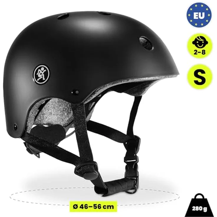 HyperMotion HyperMotion Kinderhelm, verstellbar 46-56 cm, matt schwarz, Leichtgewicht 280g, für Fahrrad, Roller, Skateboard – Bild 7