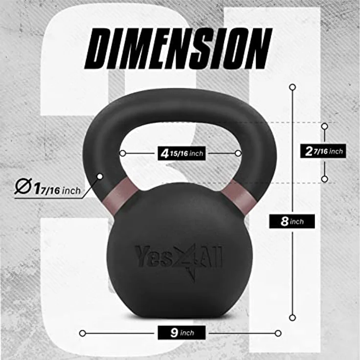 Yes4All Kettlebell 14 kg, pulverbeschichtet mit breiten Griffen und flachem Boden, braun – Bild 2