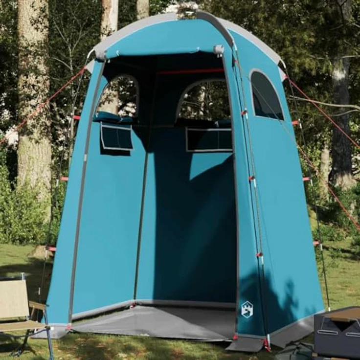 vidaXL Duschzelt Blau, wasserfestes Multifunktionszelt für Camping, Dusche und Umkleide, einfacher Zugang mit Reißverschluss, leicht aufzubauen – Bild 2