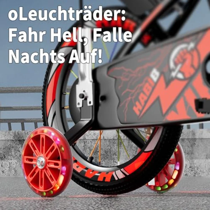Habib Gruppe Kinderfahrrad, Komplettset mit LED-Stützrädern, höhenverstellbarem Lenker und Sicherheitszubehör, geeignet für Kinder von 85 cm bis 130 cm – Bild 7