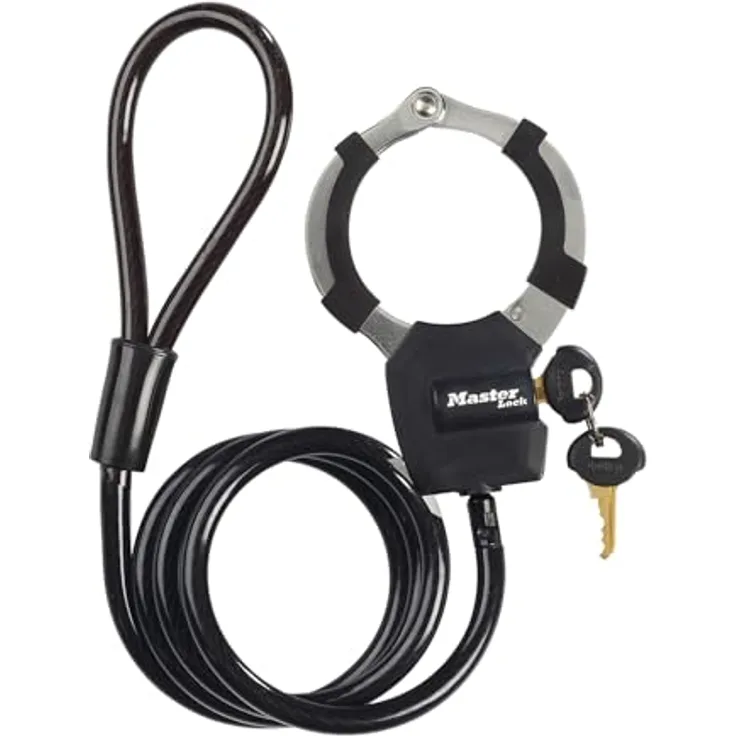 Master Lock Kabelschloss Street Cuff 8275EURDPROBLK, 1 m geflochtenes Stahlkabel mit Vinyl-Ummantelung, schwarz-silber