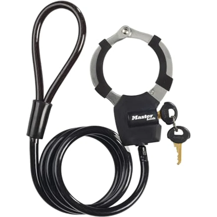 Master Lock Kabelschloss Street Cuff 8275EURDPROBLK, 1 m geflochtenes Stahlkabel mit Vinyl-Ummantelung, schwarz-silber – Bild 1