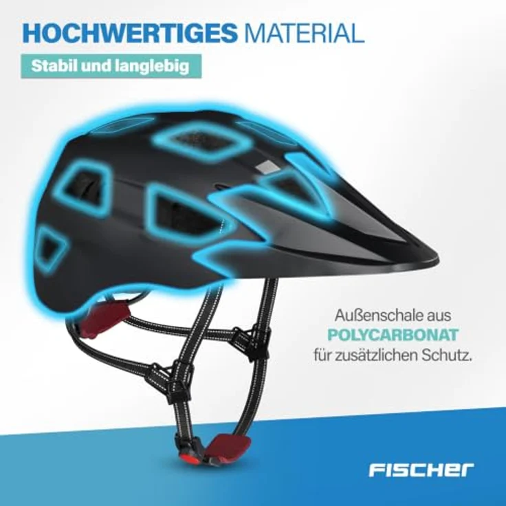 Fischer Fahrradhelm MTB Plus Andes L/XL, schwarz, mit integriertem Akku-Magnet-Rücklicht und FHPS-Sicherheitssystem – Bild 5