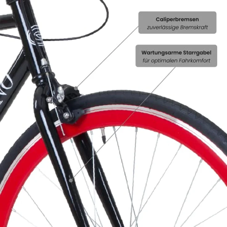 Galano Blade 28 Zoll Fixie Singlespeed Bike, Rennrad für Damen und Herren, schwarz/rot - Preisvergleich – Bild 3