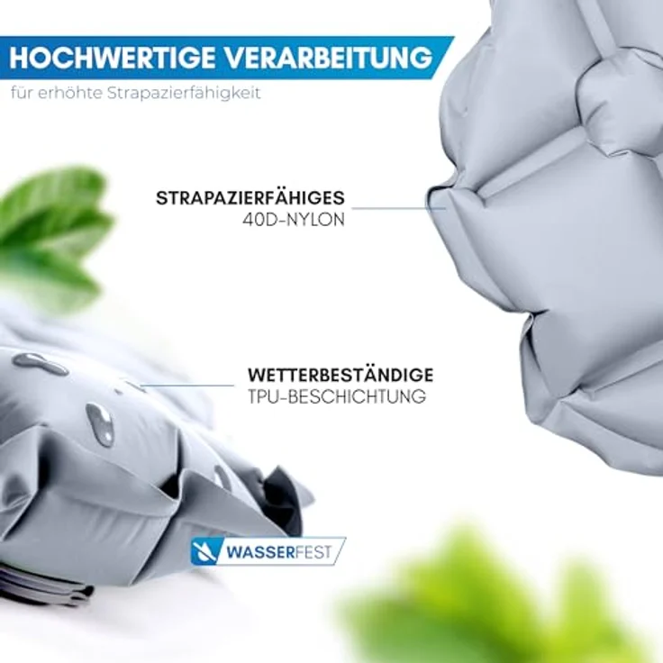 NORDMUT Isomatte Ultraleicht, aufblasbare Camping Luftmatratze mit Reparaturset, wetterfest, kleines Packmaß, grau – Bild 2