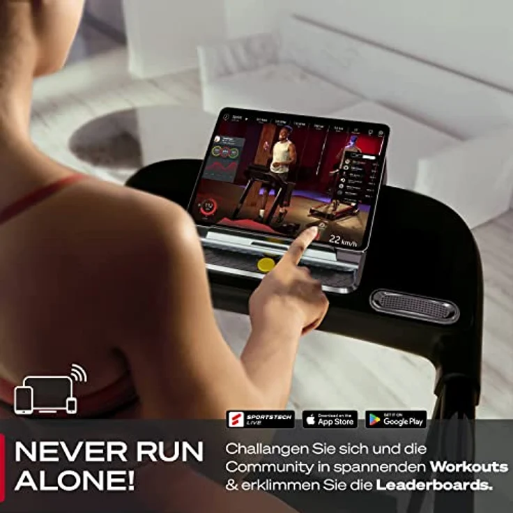 Sportstech F10 Klappbar Laufband für Zuhause - Deutsches Qualitätsunternehmen | App-Funktion + Schmierfunktion + 13 Programme | 1PS Geschwindigkeit bis zu 10 km/h | Steigung 120 kg Max – Bild 3