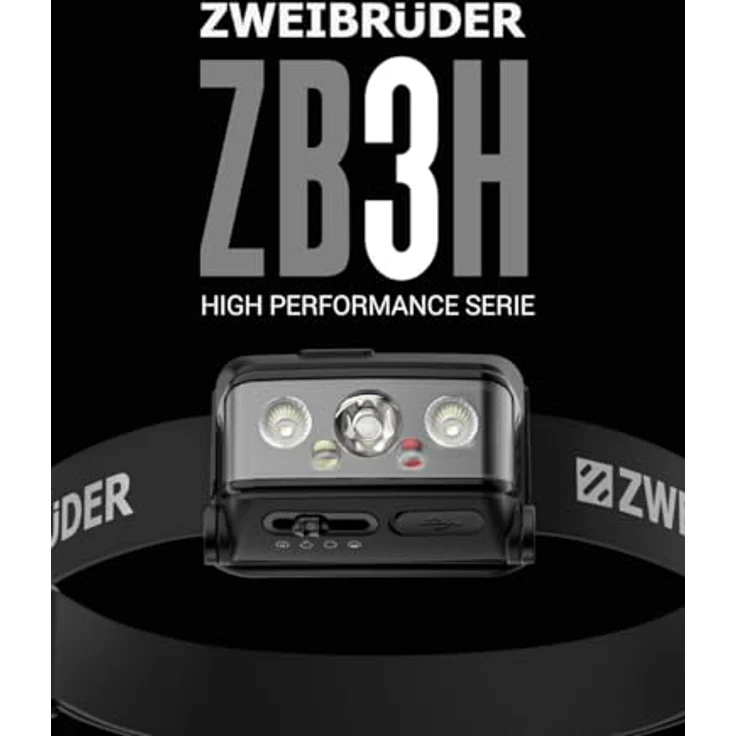Zweibrüder LED Stirnlampe ZB3H, Focus-Function, aufladbar über USB-C, Aluminiumgehäuse, Rotlicht – Bild 2